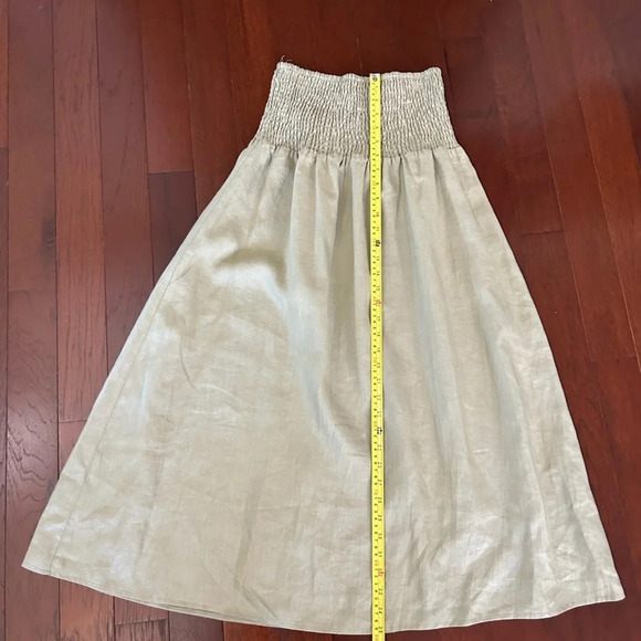 Little Lies Artie Shirred 100% Linen Midi Skirt sz XS color tan urbanoutfitters - Picture 3 of 8